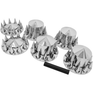 TR571-TWCS | Chrome Plastic Spike Wheel Cover Set w/ 33MM Lug Nut Covers