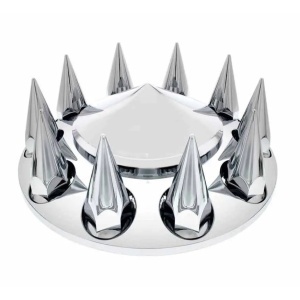 TR132-TWC | Chrome Plastic Universal Front Spike Wheel Cover with 33MM Screw-on Lug Nut Covers