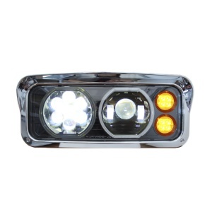 PET-013B-L | Peterbilt 379 378 365 357 / Kenworth W900 T800 T600 Black Projector Headlight Assembly 